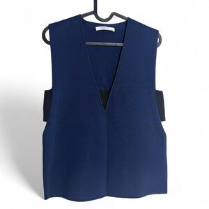 Derek Lam 10 Crosby Navy Deep V neck vest top | Sexy Subtle black side details M